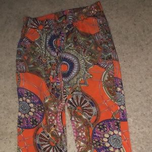 Boho orange paisley print drawstring pants S